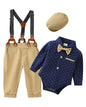 ZOEREA Baby Boy Suit 0-24M Gentleman Outfit Clothes Set Infant Long Sleeve Dress Shirt+Suspender Pants+Bowtie+Beret Hat