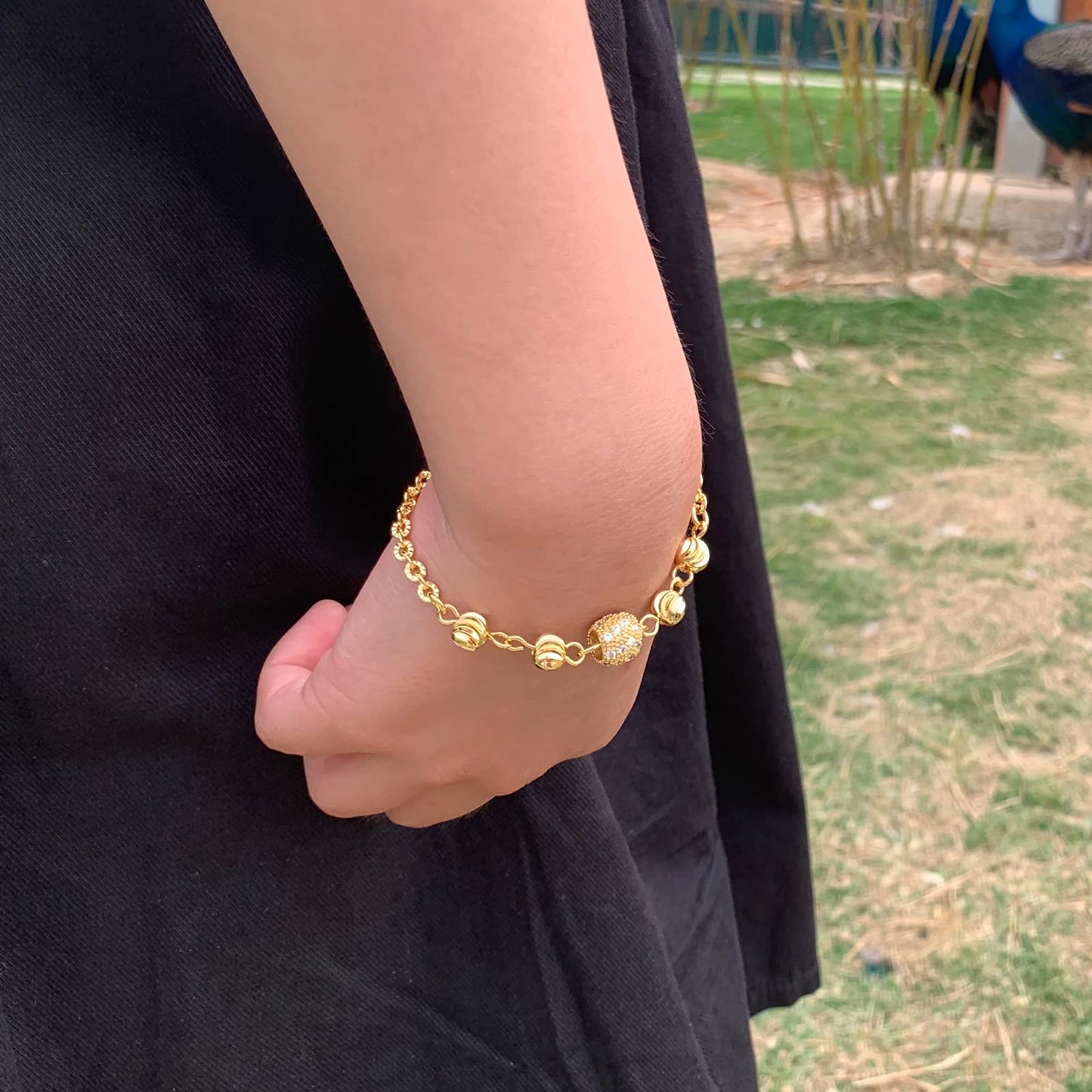 Ethlyn Baby Bracelets for girls 18K Gold Plated Beads Bracelets Bells Baby Girls Birthday Gifts