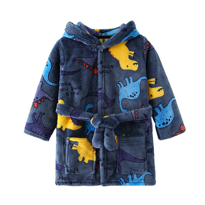 Toddlers Kids Hooded Robe Boys Girls Soft Flannel Bathrobes Pajamas Plush Robe