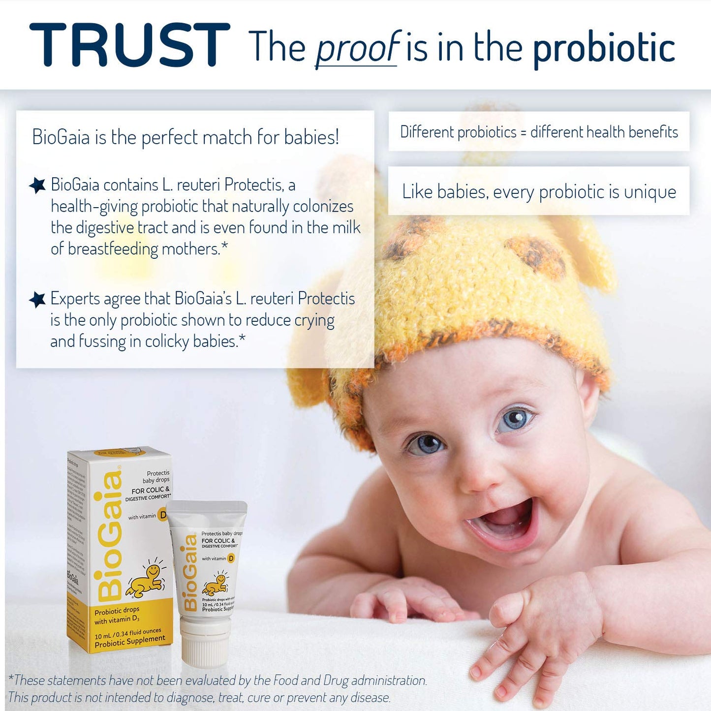 BioGaia Protectis Baby Probiotic Drops | Colic & Gas Relief + Vitamin D | Safe for Newborns | Ease Crying, Fussing, Colic, Gas, Spit-ups & Constipation | No Dairy, Soy & Gluten | 50 Day Supply | 10mL