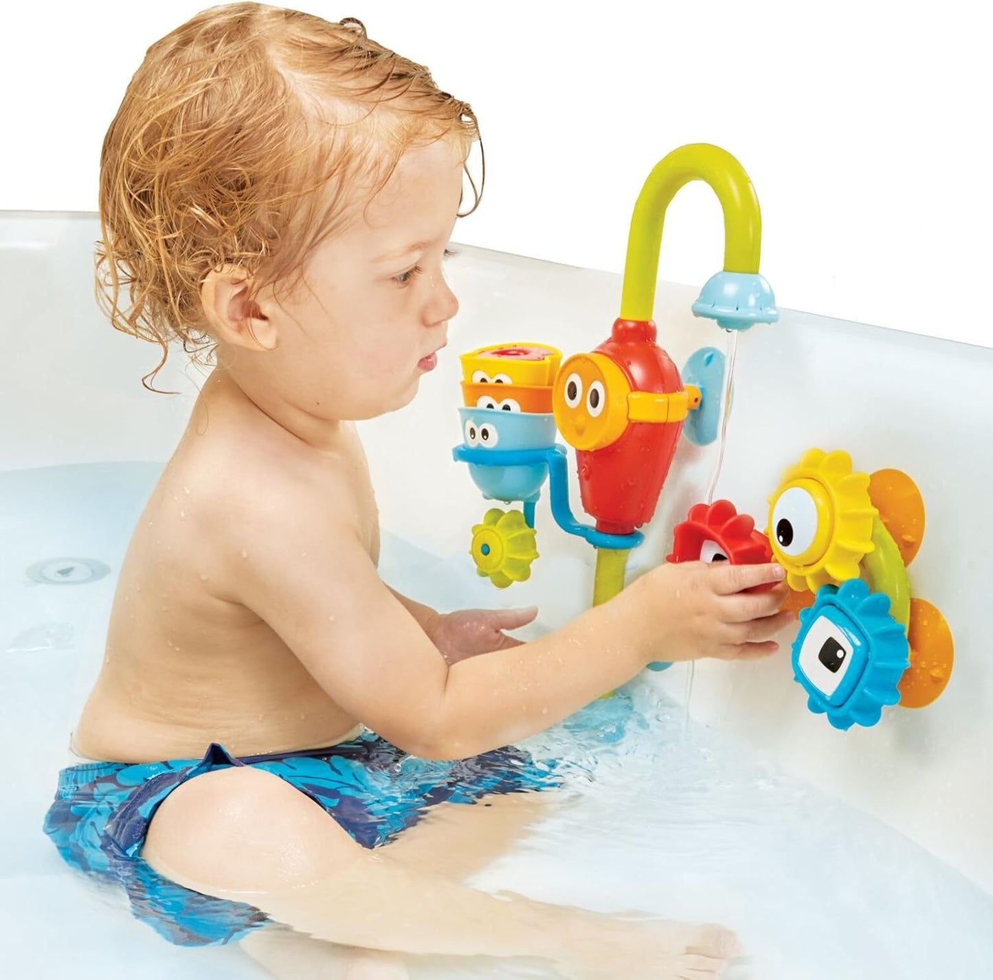 Yookidoo Toddler and Baby Bath Toy (Ages 1-3): Flow N Fill - 3 Stackable Play Cups - Battery Operated Interactive Hose Toy & Tumblers with Multiple Play Aspects - Make Bath Time Maigcal (No Mold)