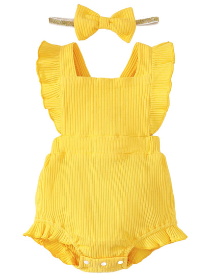 Fullfamous Baby Girl Ruffled Jumpsuit and Headband Set