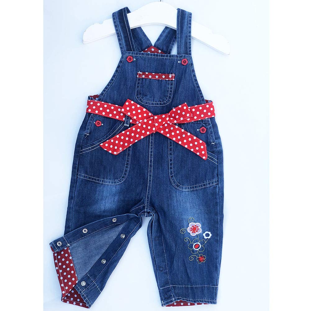 Peacolate 3months-3Years Baby Girls Denim Overalls Embroidery Bib Pants Jeans Jumpsuit