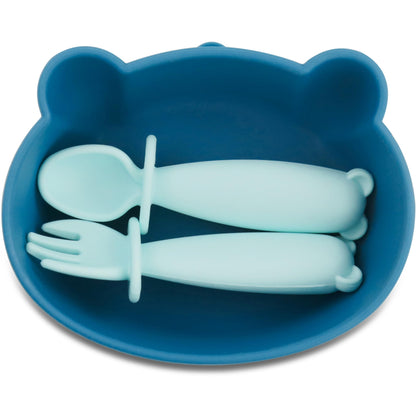 Bear Silicone Baby Bowl Suction Baby Spoon and Fork for Babies 6 months+ Suction Bowls for Baby Utensils 6-12M+ BLW Essentials (Peach Lilac)