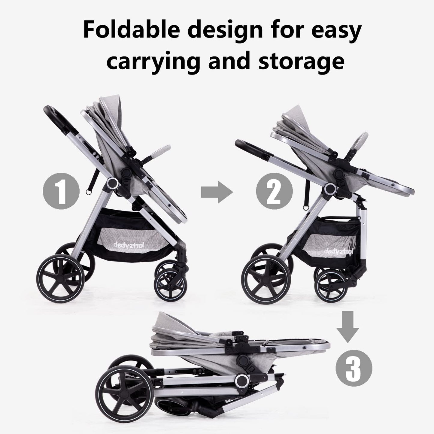 2-in-1 Baby Stroller with Bassinet Mode - Folding Infant Newborn Pram Stroller with Reversible Seat - Toddler Strollers for 0-36 Months Old Babies (Beige)