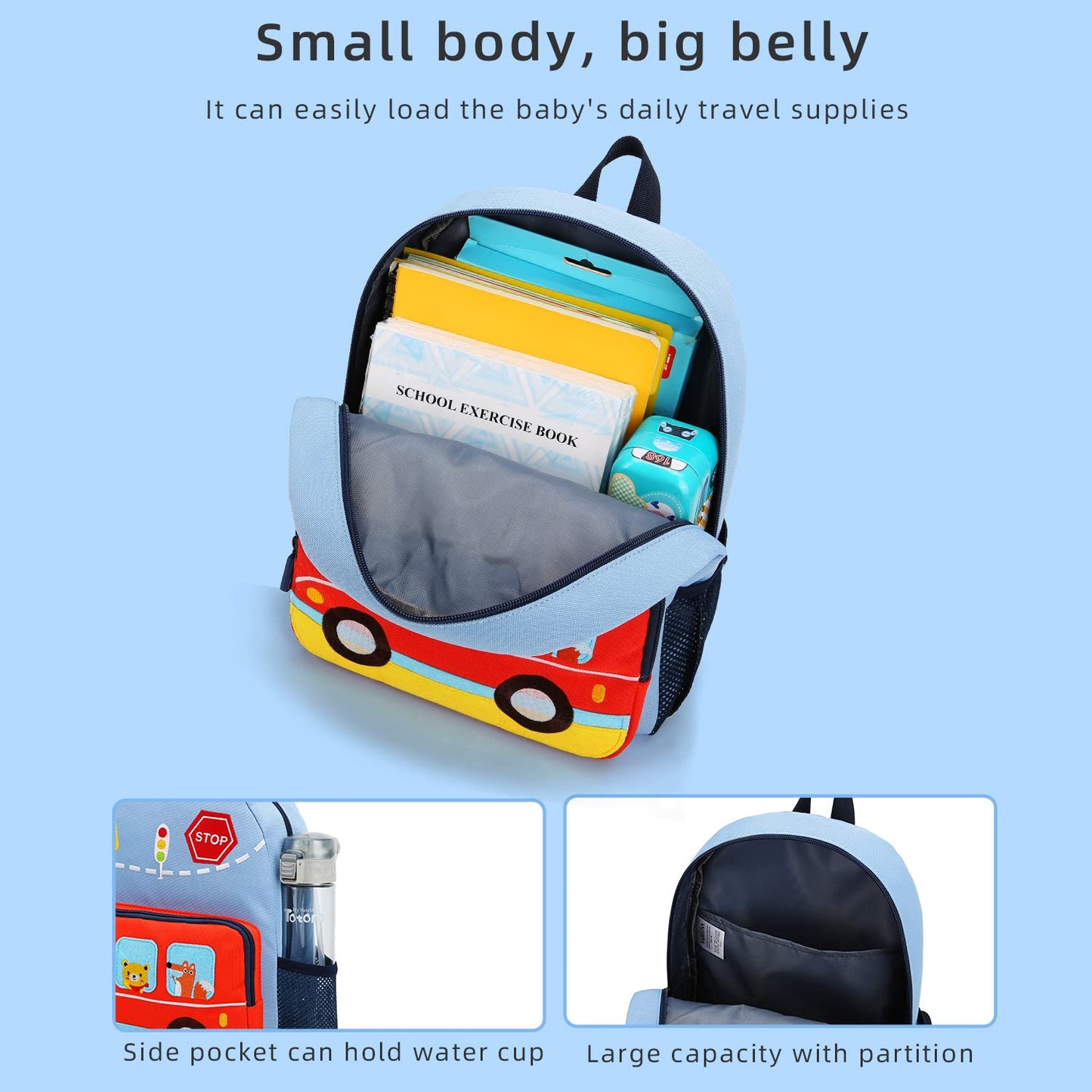 Car Dinosaur Kids Toddler Backpack for Boys and Girls Children Waterproof Preschool Bag(Red Music Party)