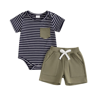 Newborn Baby Boy Girl Clothes 3 6 9 12 18 Months Ribbed Knit Short Sleeve Romper Shorts Set Infant Summer Outfits
