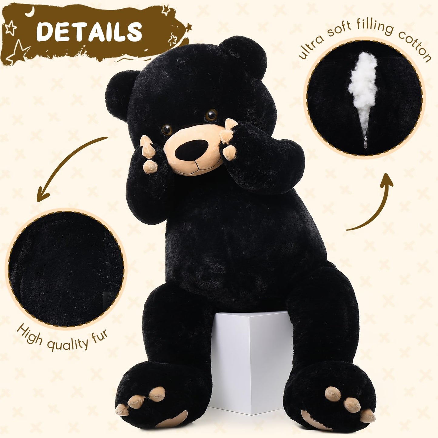 Tezituor 59" Gaint Teddy Bear Stuffed Animal,5ft Life Size Big Teddy Bears,Light Brown Cute Soft Plush Toy,Gifts for Kids Girls Boys Girlfriend Valentine,Christmas,Birthday,Baby Shower,Wedding Party