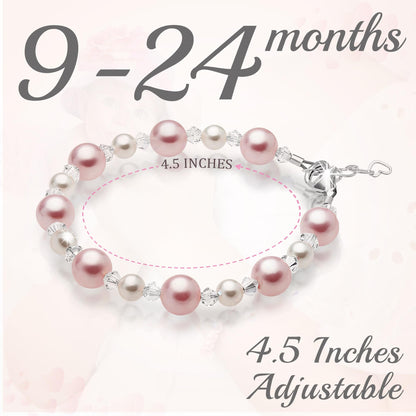 Pretty Sterling Silver Bracelets for Girls with Pink and White Simulated Pearls, European Crystals, Girls Jewelry, Pearl Bracelet for Girl, Birthday Gifts