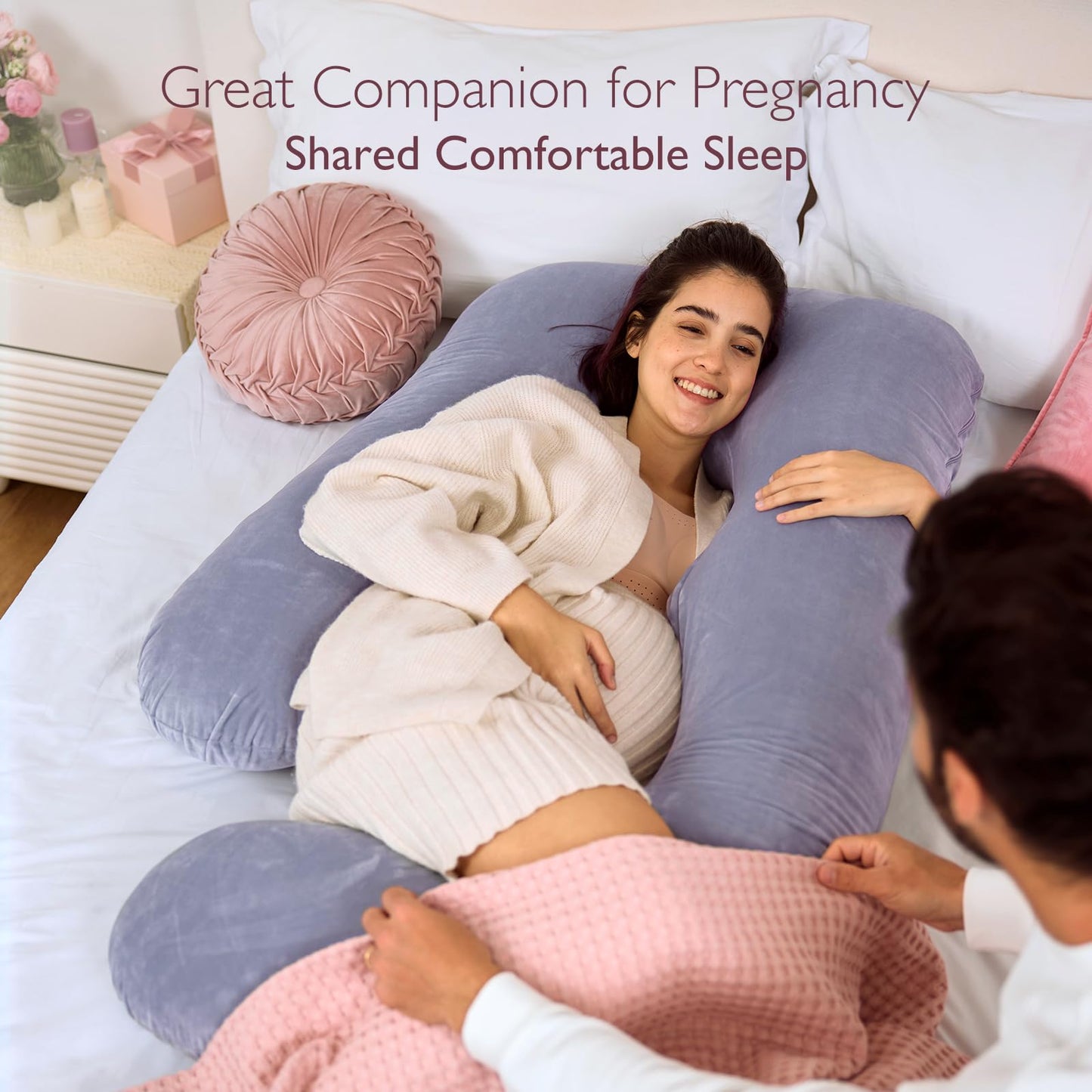 Momcozy Pregnancy Pillows for Sleeping, U Shaped Full Body Maternity Pillow with Removable Cover - Support for Back, Legs, Belly, HIPS for Pregnant Women, 57 Inch Pregnancy Pillow for Women, Grey