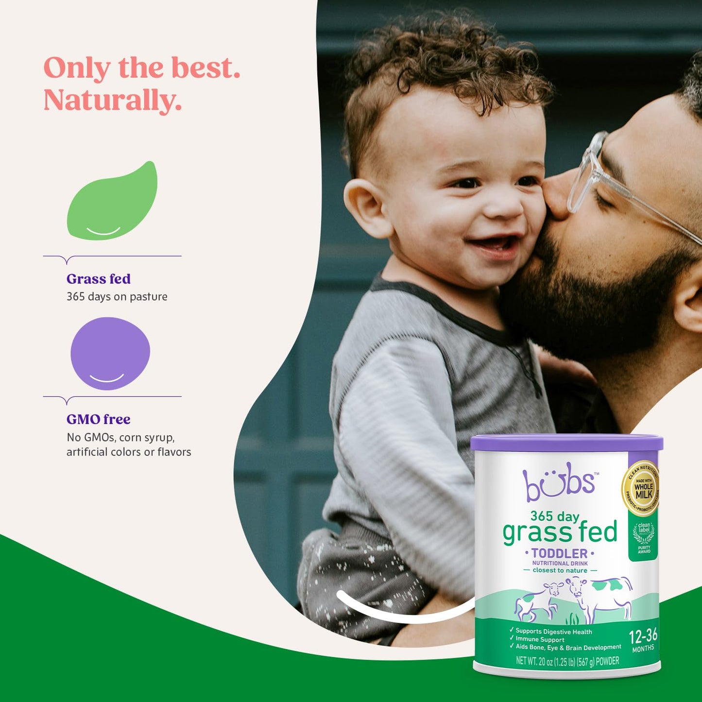 Bubs 365 Day Grass Fed Infant Formula with Iron, Cow Milk-Based Powder for Infants 0-12 Months, Made with Non-GMO Milk, 20 oz