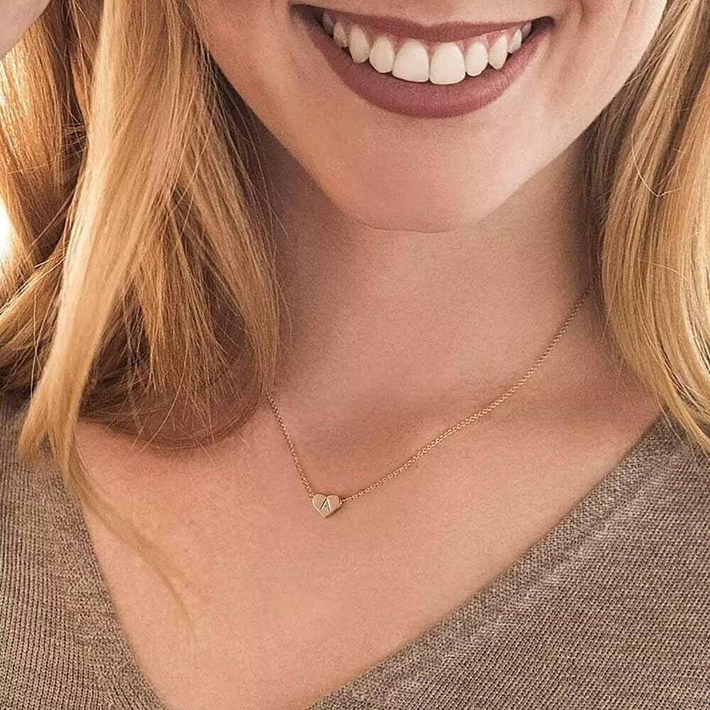Turandoss Mothers Day Gifts for Mom Wife Women Girls - 14K Gold Plated Heart Pendant Letter Alphabet Necklace Tiny Initial Necklaces Heart Initial Necklace Gifts for Women Teens