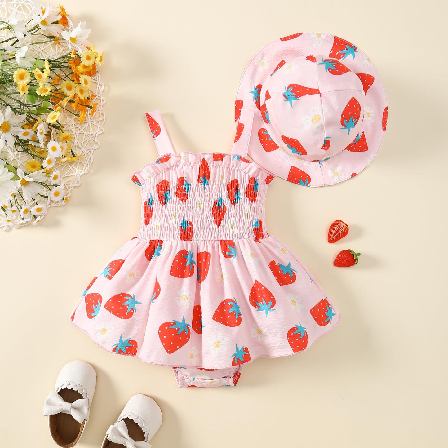 Toddler Baby Girl Summer Clothes Halter Floral Romper Dress Backless Outfits with Hat