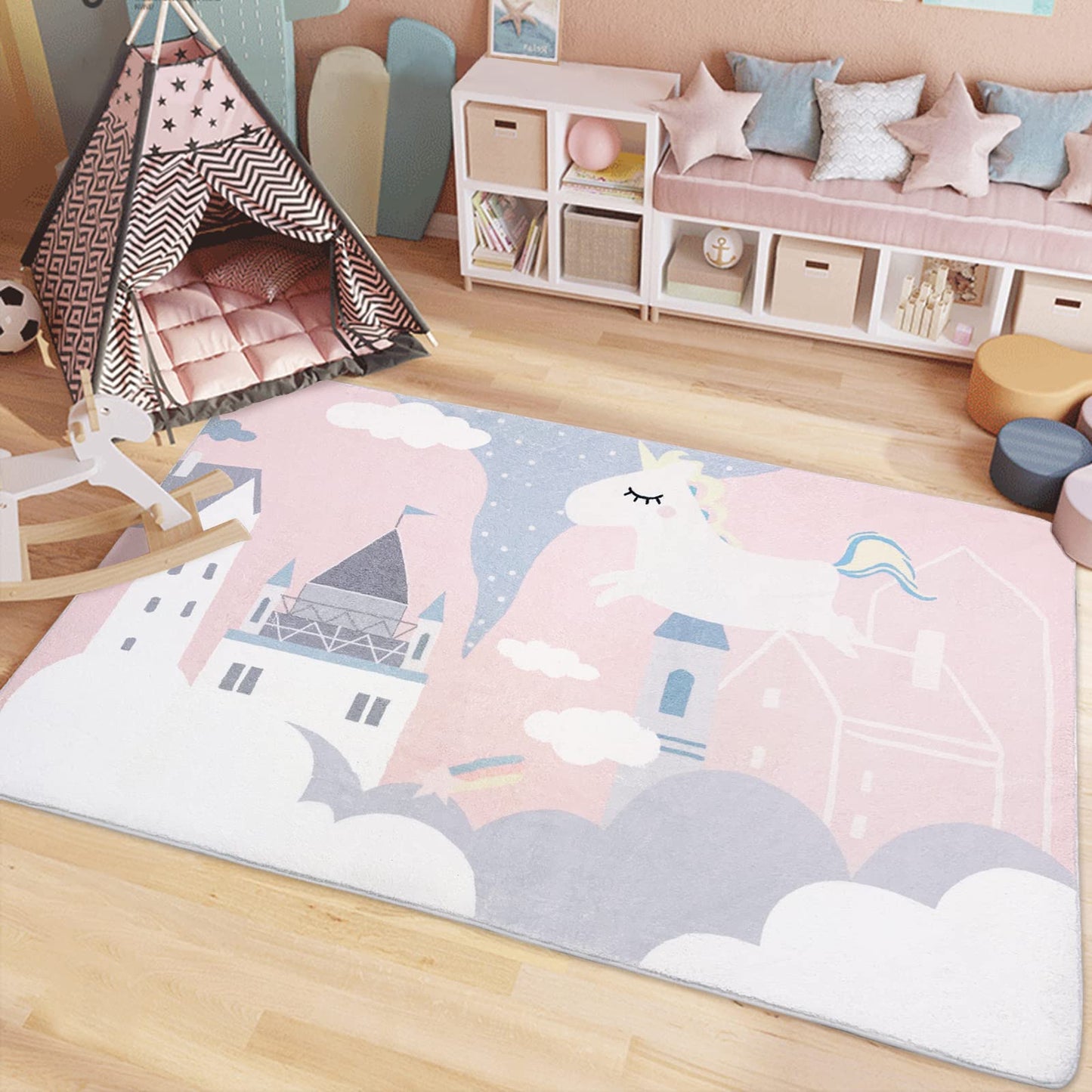 ABREEZE Kids Rug Play Mat Ultra Soft Rugs for Bedroom, 3.3'x5' Non Slip Cartoon Children Nursery Rug Area Rug Kids Carpet for Bedroom Decor Playroom Living Room