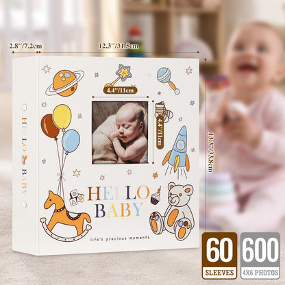 Lanpn Baby Photo Album 4x6 300 Pockets, Linen Newborn Bebe Ultrasound Photo Album with Memo Writing Area, Cover Photo Book, Picture Album for kids, Baby Girl Boy Memory Book Keepsake Colorful