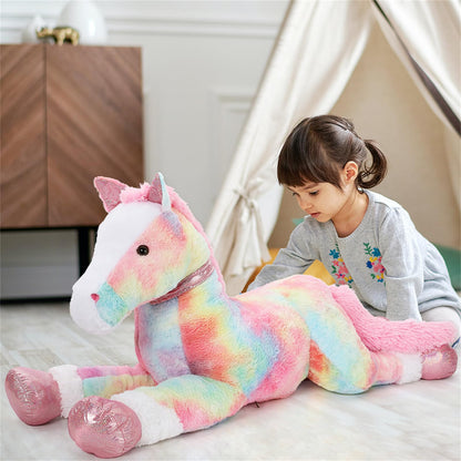 Tezituor 47 Inch Giant Horse Stuffed Animal, 4ft Realistic Chocolate Stuffed Horse Plush Toy, Hugging Soft Horse Pony Plush Pillow for Boys Girls,