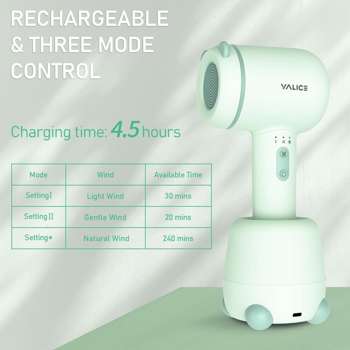 Cordless Baby Hair Dryer for Infant, Low Heat Gentle Air Rechargeable Small Hair Blow Dryer for Baby Butt Skin with 3 Speed Settings, 0-3 Years Using (Khaki)