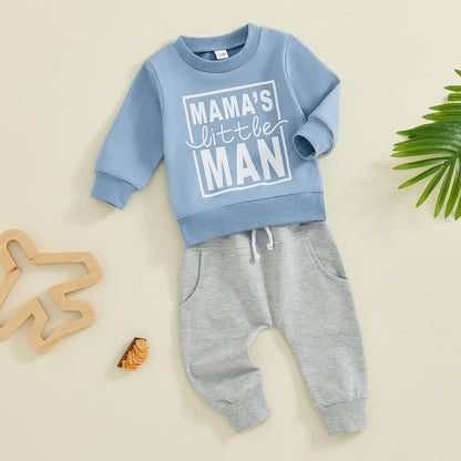 Toddler Baby Boy Sweatshirt Outfit Mamas Little Man Long Sleeve Shirt Jogger Pants Fall Outfits Winter Clothes Set