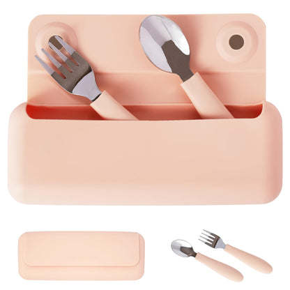 ASOMIC 316 Stainless Steel Utensils Set with Silicone Handle & Travel Case for Toddlers & Kids, Children Spoon, Fork & Case for Daycare, Preschool, School & Baby Meals – BPA-Free, Dishwasher Safe