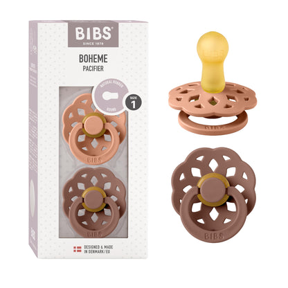BIBS Pacifiers - Boheme Collection | BPA-Free Baby Pacifier | Made in Denmark | Set of 2 Ivory/Blossom Color Premium Soothers | Size 0-6 Months