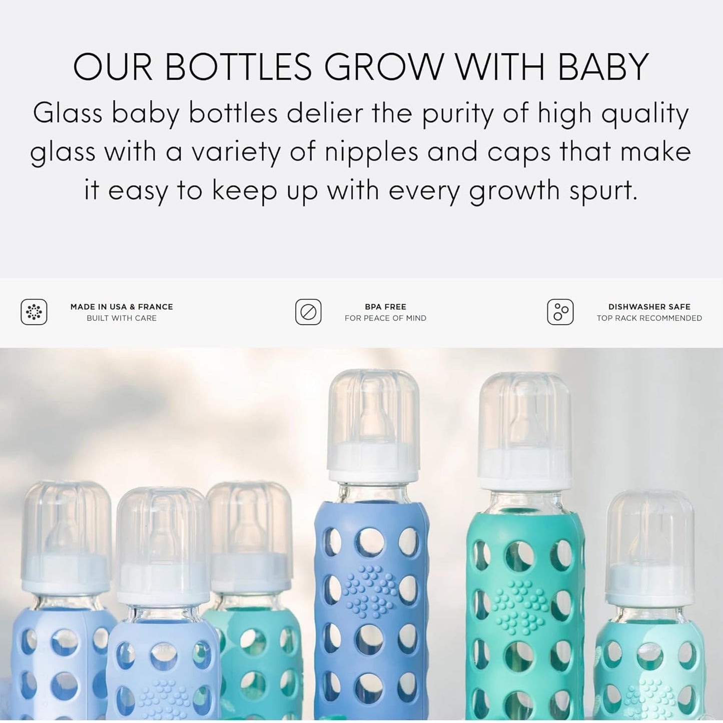 Lifefactory Glass Baby Bottles with Silicone Protection - 2-Pack, 4 oz Bottles, Pink & Banana