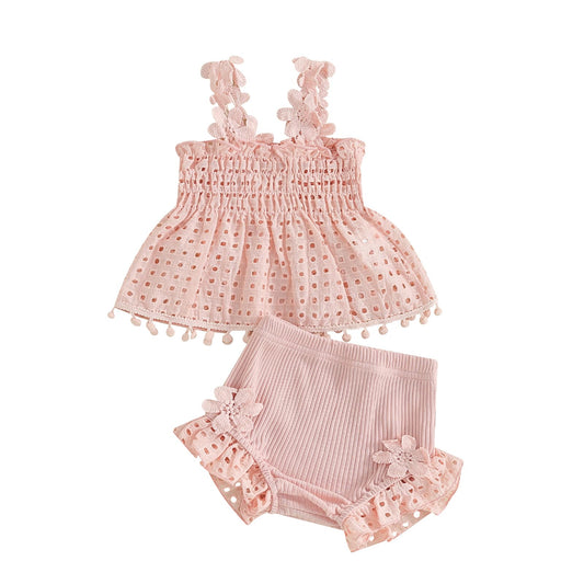 Murnouche Newborn Baby Girl Summer Clothes Sleeveless Floral Top Ribbed Shorts Boho Outfit Set