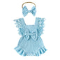 Newborn Baby Girl Lace Romper Ruffle Sleeveless Backless One Piece Jumpsuit Bodysuit with Headband Summer Clothes
