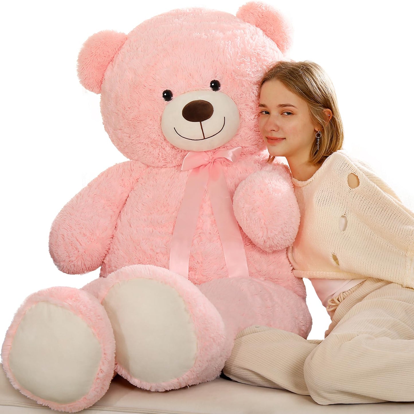 Tezituor 59" Gaint Teddy Bear Stuffed Animal,5ft Life Size Big Teddy Bears,Light Brown Cute Soft Plush Toy,Gifts for Kids Girls Boys Girlfriend Valentine,Christmas,Birthday,Baby Shower,Wedding Party