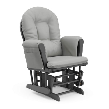 Storkcraft Premium Hoop Glider and Ottoman (Espresso Base, Gray Cushion) – Padded Cushions with Storage Pocket, Smooth Rocking Motion, Easy to Assemble, Solid Hardwood Base