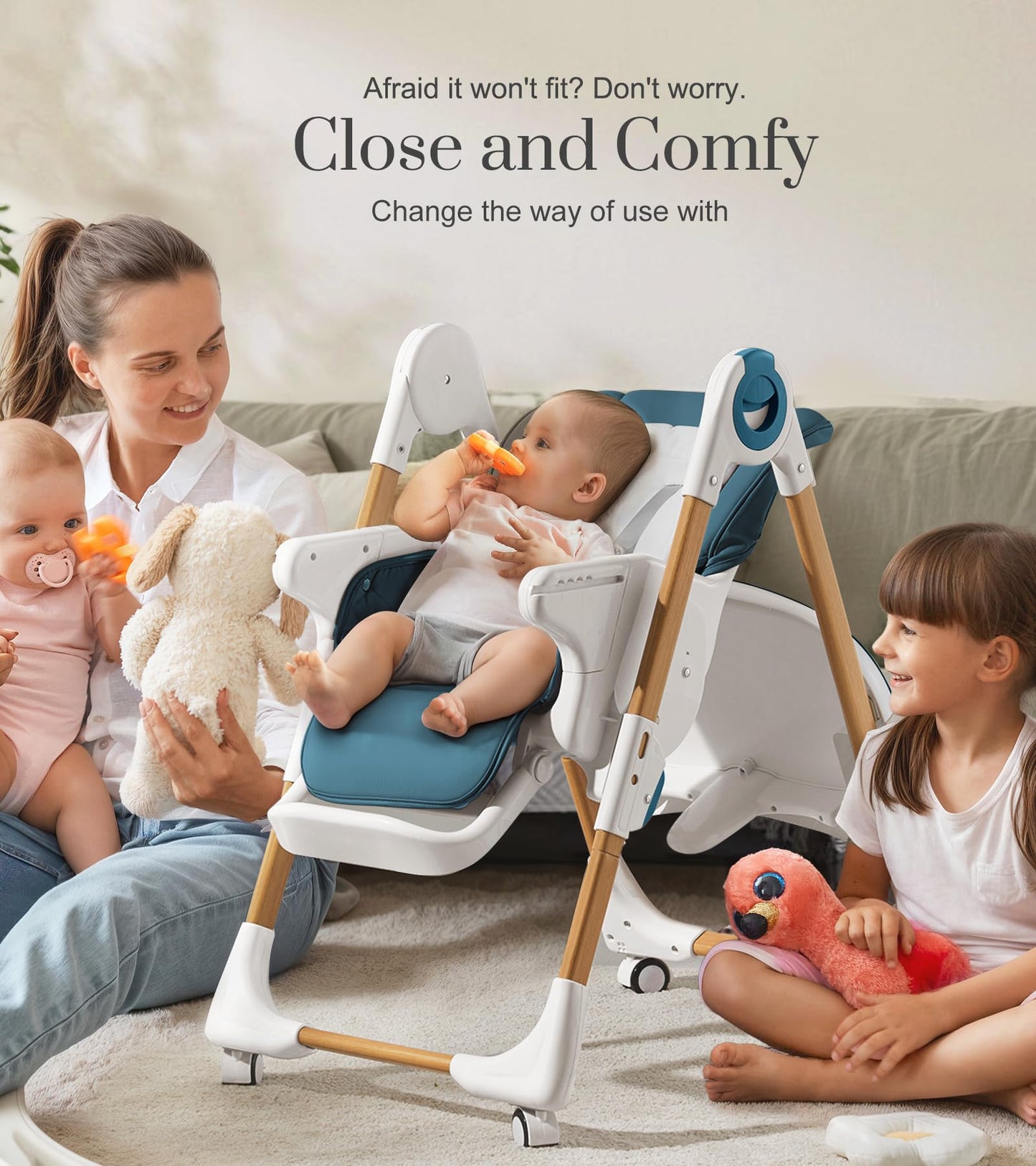Convertible High Chairs for Babies and Toddlers, Height Adjustable Baby High Chair, High Chair with Removable Tray, Adjustable Backrest and Pedal, Portable Baby Dinning Chair with Lockable Wheels