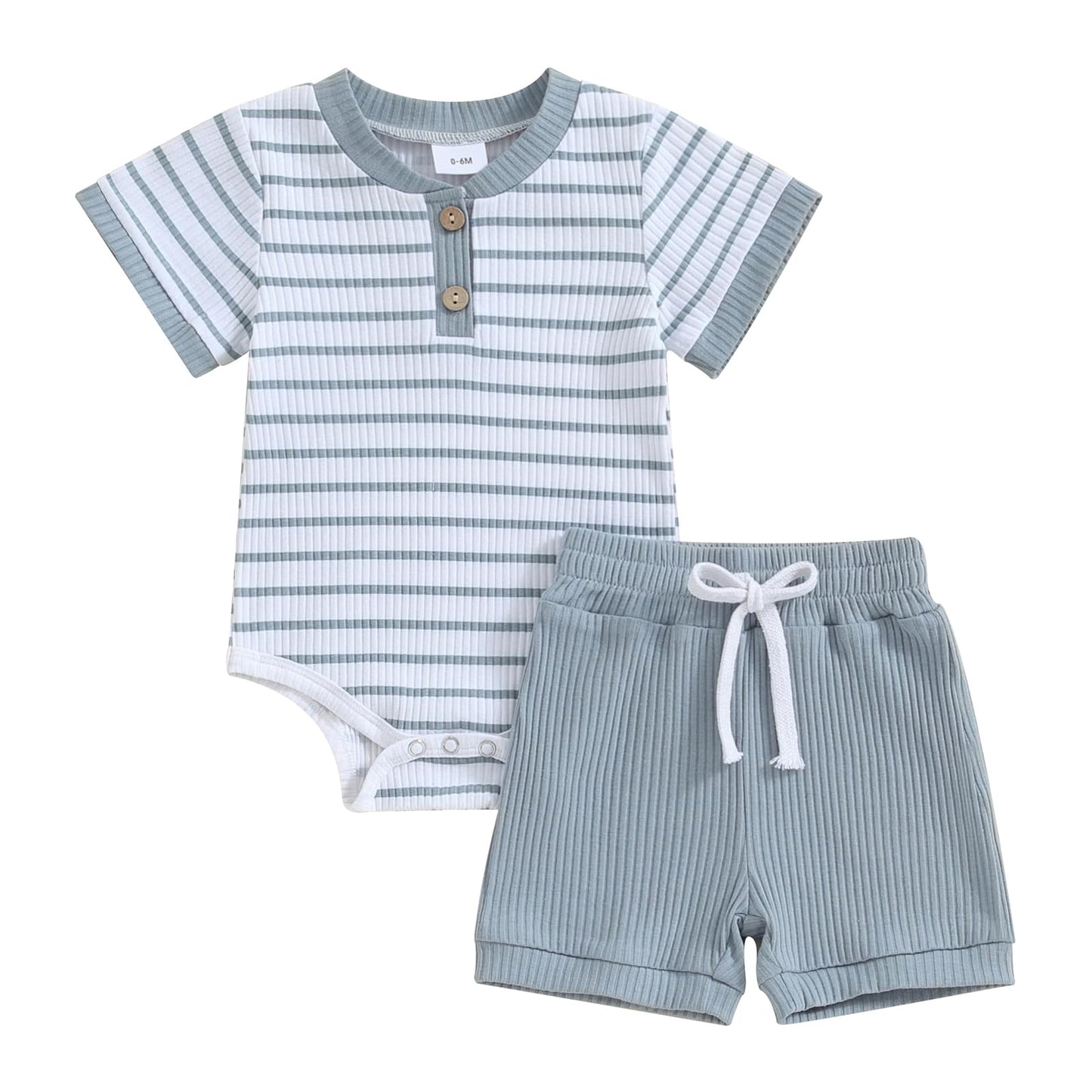 Newborn Baby Boy Girl Clothes 3 6 9 12 18 Months Ribbed Knit Short Sleeve Romper Shorts Set Infant Summer Outfits