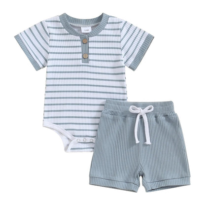 Newborn Baby Boy Girl Clothes 3 6 9 12 18 Months Ribbed Knit Short Sleeve Romper Shorts Set Infant Summer Outfits