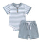 Newborn Baby Boy Girl Clothes 3 6 9 12 18 Months Ribbed Knit Short Sleeve Romper Shorts Set Infant Summer Outfits