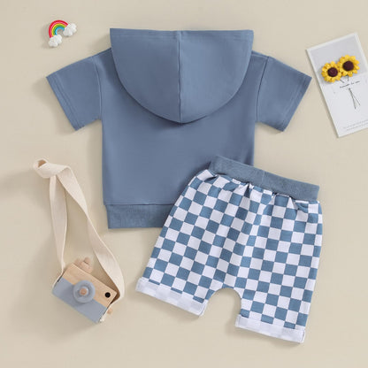 Toddler Baby Boy Summer Outfit Short Sleeve Hooded Stripes Top Casual Shorts Set Infant Newborn Clothes 6 12 18 24 Month