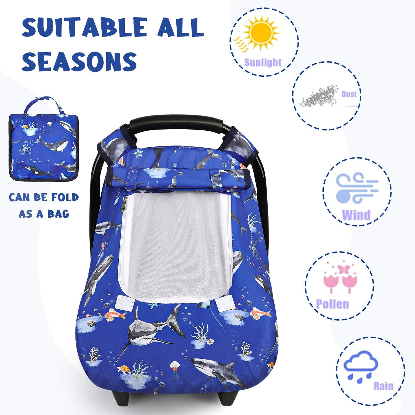 Pea Pod Car Seat Cover Baby, Infant Car Seat Canopy Covers for Newborn with 2 Layers Windows of Breathable Mesh Fabric, Lightweight Polyester/Soft Minky Dot Backing (Floral & Rainbow)