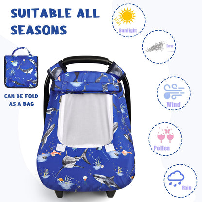 Pea Pod Car Seat Cover Baby, Infant Car Seat Canopy Covers for Newborn with 2 Layers Windows of Breathable Mesh Fabric, Lightweight Polyester/Soft Minky Dot Backing (Floral & Rainbow)