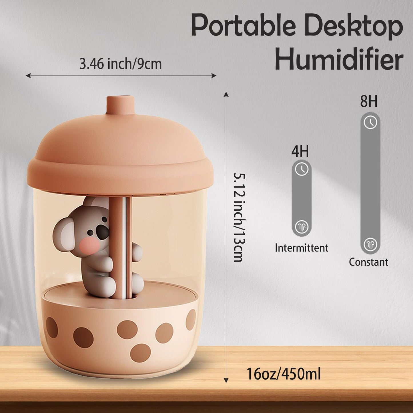 Koala-Theme Mini Cool Mist Humidifier - 450ml USB Personal Humidifier with Auto Shut-Off, Ultra-Quiet (Green)