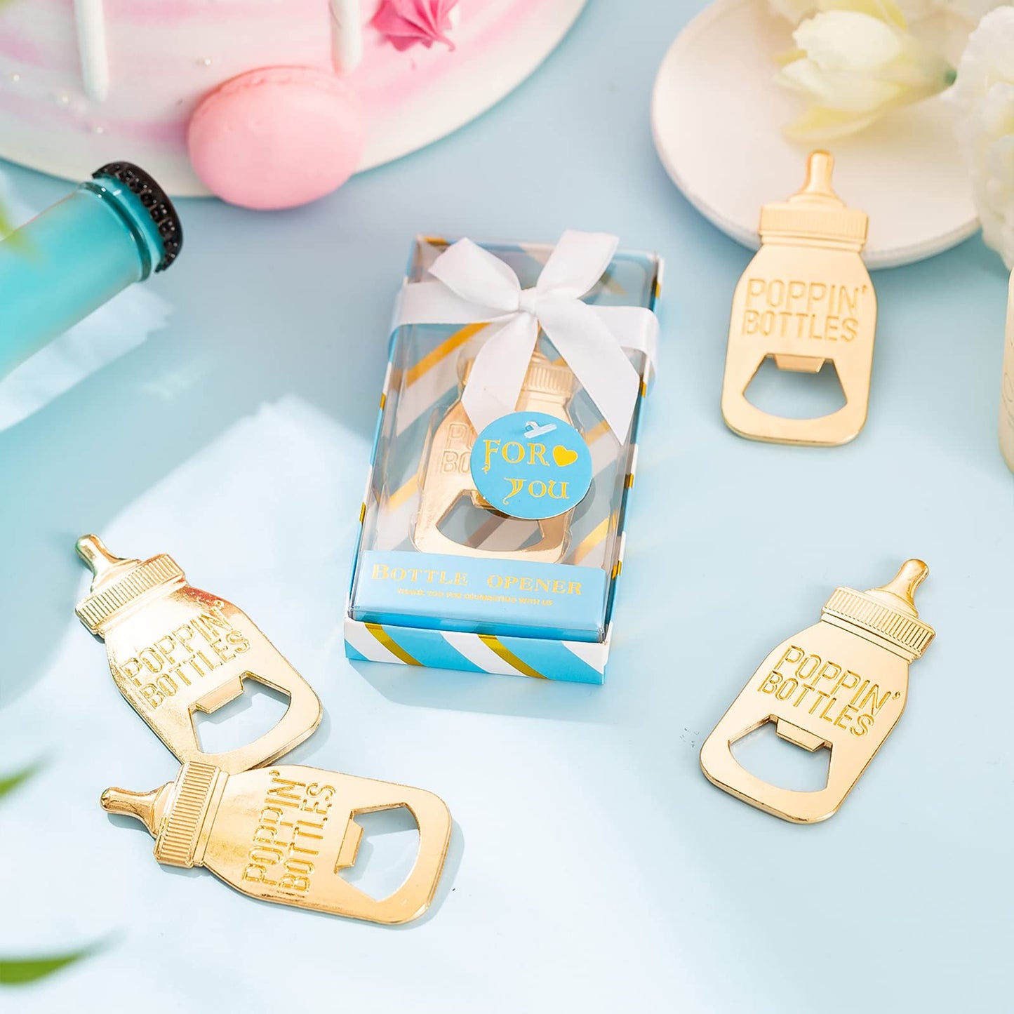 24 Pieces Baby Bottle Openers Shower Favoris, Gifts, Decorations, or Souvenir Guest Gift Boxes, Poppin Design for Baby Boys or Girls (24 Pack Green)