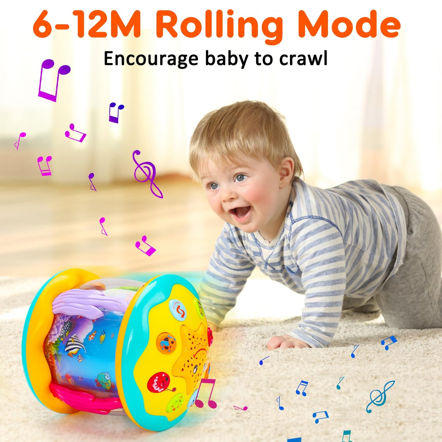 Baby Musical Toys 0-6 6-12 Months Rotating Projector Light Up Infant Tummy Time Toys 0-3-6 Months Sensory Toddler Toy Age 1-2-4 New Birthday Gifts for 1 Year Old Girl Boy Learning &Education Toy