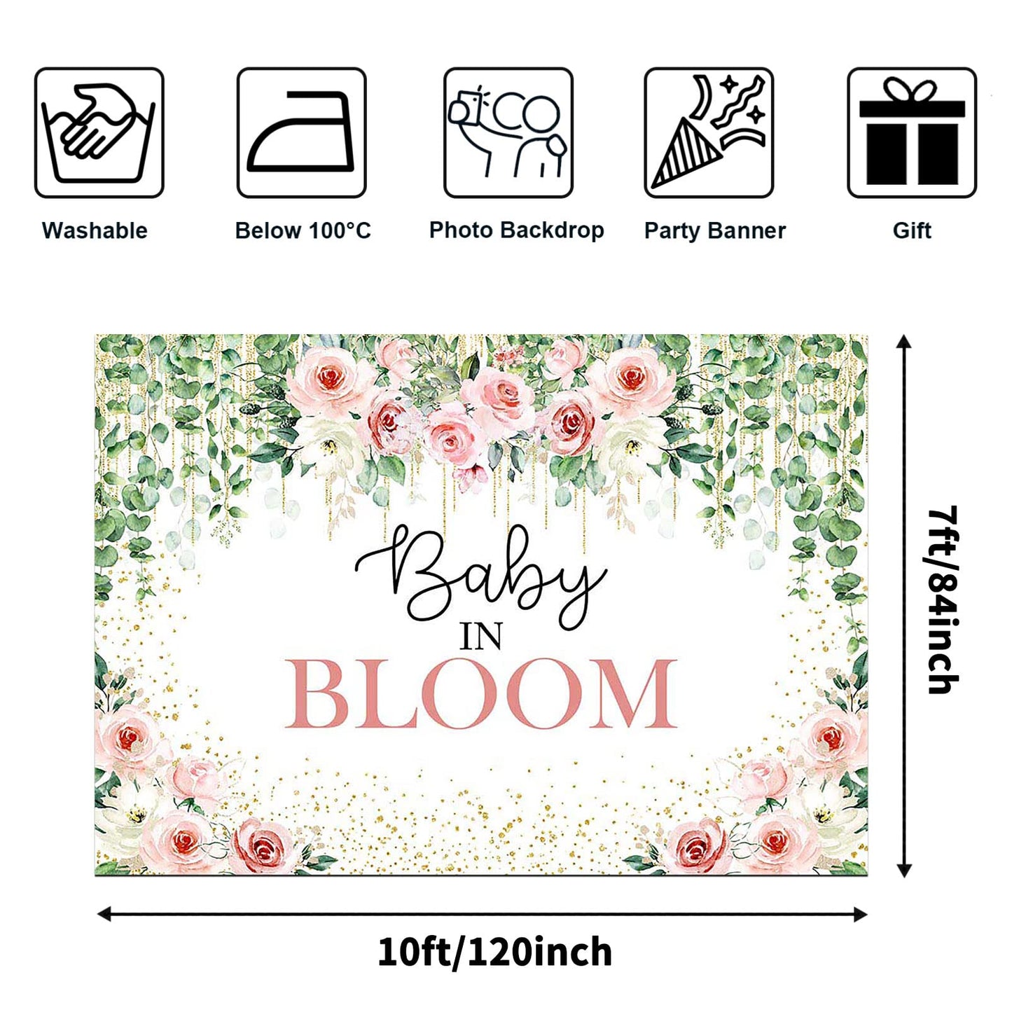 Avezano Baby in Bloom Backdrop Sage Green Leaves with Pink Flowers Baby Shower Party Decorations Baby Girl's Greenery Floral Nature Theme Photography Background Cake Table Banner (6x5ft(72x60in))