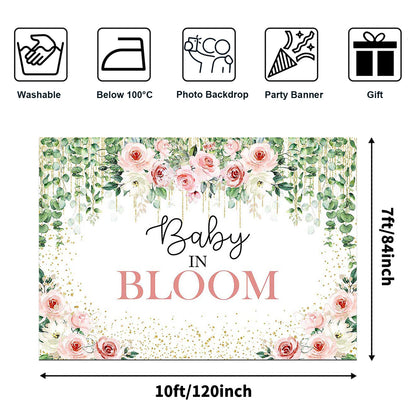 Avezano Baby in Bloom Backdrop Sage Green Leaves with Pink Flowers Baby Shower Party Decorations Baby Girl's Greenery Floral Nature Theme Photography Background Cake Table Banner (6x5ft(72x60in))