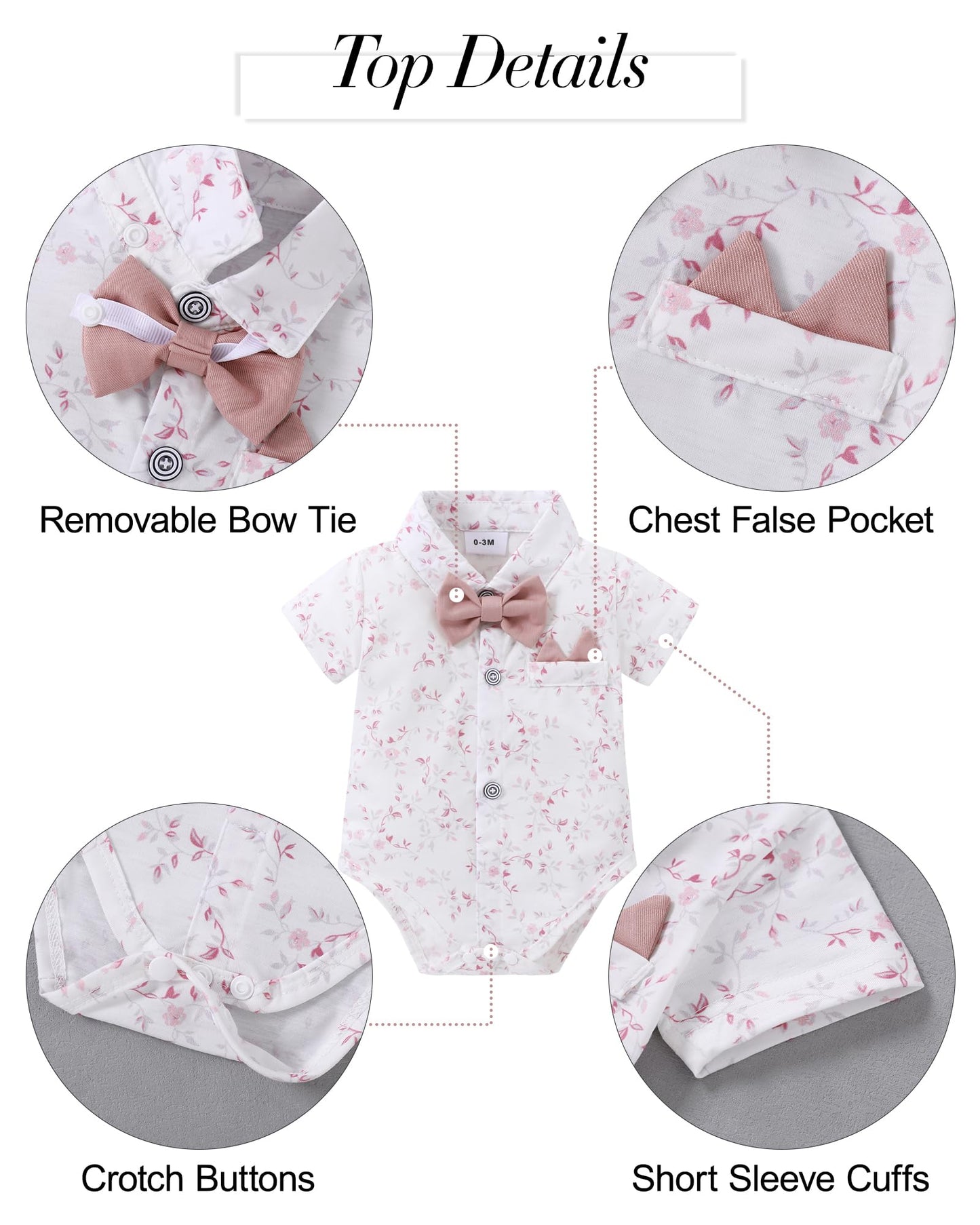 YALLET Baby Boy Clothes Suit Newborn Infant Gentleman Outfits, Formal Dress Shirt+Bowtie+Suspender Shorts Wedding Party Set