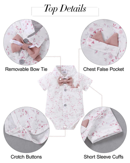 YALLET Baby Boy Clothes Suit Newborn Infant Gentleman Outfits, Formal Dress Shirt+Bowtie+Suspender Shorts Wedding Party Set