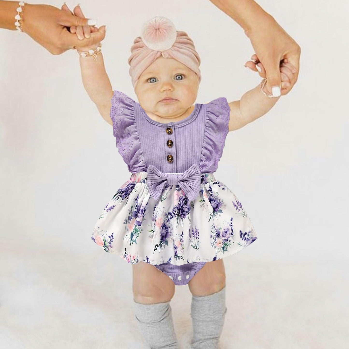 Sinhoon Baby Girl Clothes Newborn Ruffled Sleeveless Romper Floral Dreesy Bodysuit Heaedband 3pcs Baby Girl Summer Clothes