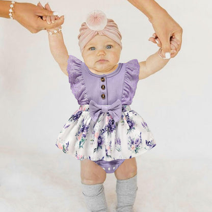 Sinhoon Baby Girl Clothes Newborn Ruffled Sleeveless Romper Floral Dreesy Bodysuit Heaedband 3pcs Baby Girl Summer Clothes