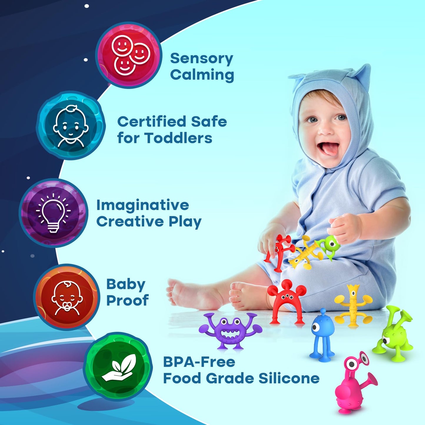 Baby Bath Toys Suction Toy: No Hole Bath Toy for Baby Toddlers - Kids Mini Sensory Fidget Suction Cup Toys for Boys Girls - Window Building Toy Travel Essentials Road Trip Activities for Kids Gifts