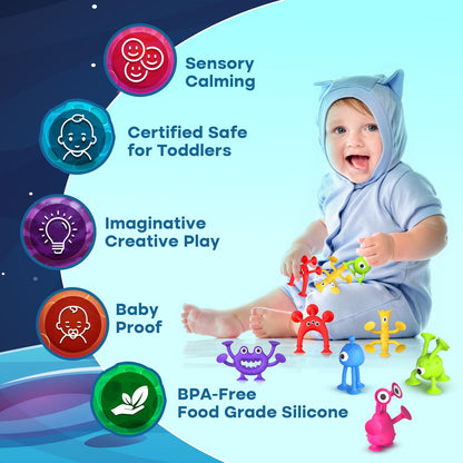 Baby Bath Toys Suction Toy: No Hole Bath Toy for Baby Toddlers - Kids Mini Sensory Fidget Suction Cup Toys for Boys Girls - Window Building Toy Travel Essentials Road Trip Activities for Kids Gifts