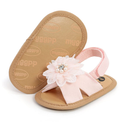 Baby Girls Princess Sandals, Big Rhinestone Flower Open Totes Anti-Skid Soft Sole Walking Shoes, Ankle Stick-On Summer Foot Wear