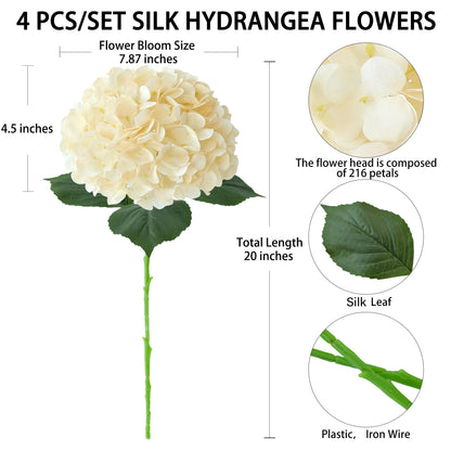 4 Pcs Pink Hydrangeas Artificial Flowers, 20 inches Large Lifelike Fake Silk Flowers, Faux Hydrangeas Flowers for Wedding Home Party Decor Baby Shower Table Centerpiece