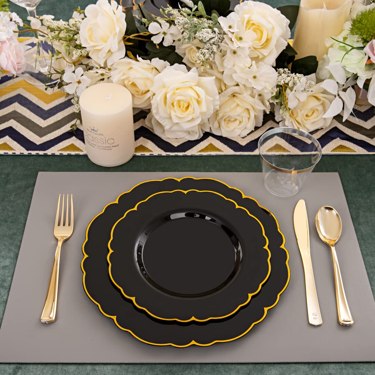 Morejoy 175PCS Rose Gold & Silver Plastic Dinnerware Set: 25 Plates, 25 Forks, 25 Knives, 25 Spoons, 25 Cups, 25 Napkins - Perfect for Wedding & Party